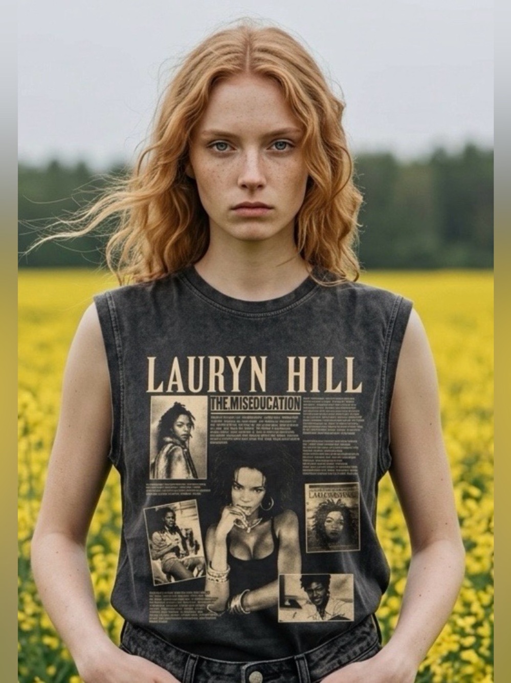 Lauryn Hill Oversized NWOT Sleeveless Graphic Muscle Tee - Washed Black S